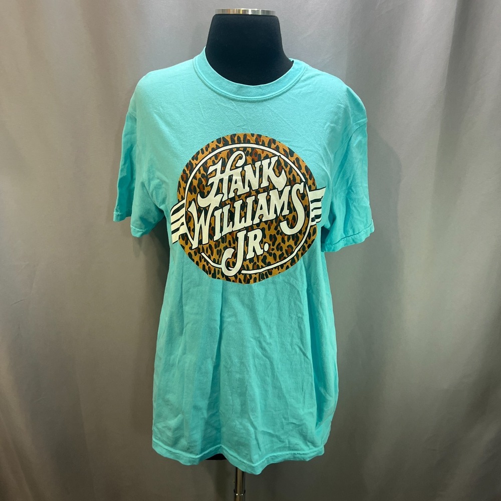 Comfort Colors X Hank Williams Jr. T Shirt Women Medium Aqua Leopard Heavyweight